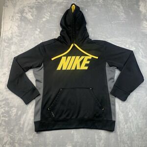 Nike Hoodie Mens Large Black Therma-Fit Sweatshirt Swoosh Spell Out
